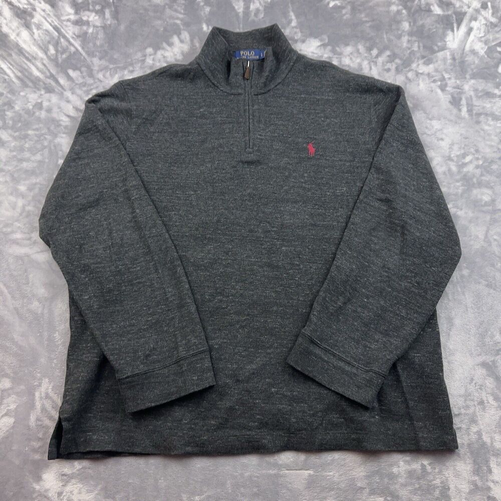 Polo Ralph Lauren Sweater Men L Gray Estate Rib 1/4 Zip Pullover Pony Logo